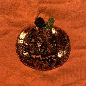 Vintage Sequin Pumpkin Kids Halloween Top Size 9/10